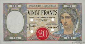 Country : DJIBOUTI 
Face Value : 20 Francs Spécimen 
Date : (1941) 
Period/Province/Bank : Banque de l'Indochine 
Catalogue reference : P.7Bs 
Ad...