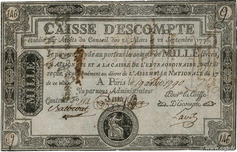 Country : FRANCE 
Face Value : 1000 Livres 
Date : 19 avril 1790 
Period/Prov...