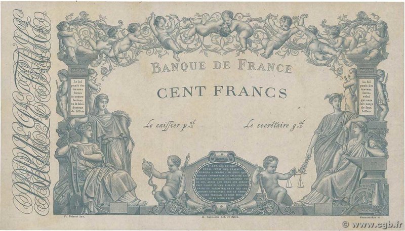 Country : FRANCE 
Face Value : 100 Francs type 1862 Indices Bleus Épreuve 
Dat...