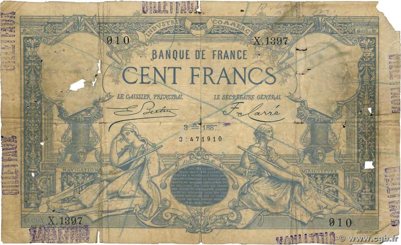 Country : FRANCE 
Face Value : 100 Francs type 1882 Faux 
Date : 03 septembre ...