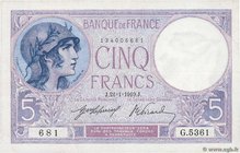 Country : FRANCE 
Face Value : 5 Francs VIOLET 
Date : 21 janvier 1919 
Period/Province/Bank : Banque de France, XXe siècle 
Catalogue reference :...