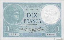Country : FRANCE 
Face Value : 10 Francs MINERVE modifié 
Date : 05 mars 1942 
Period/Province/Bank : Banque de France, XXe siècle 
Catalogue refe...