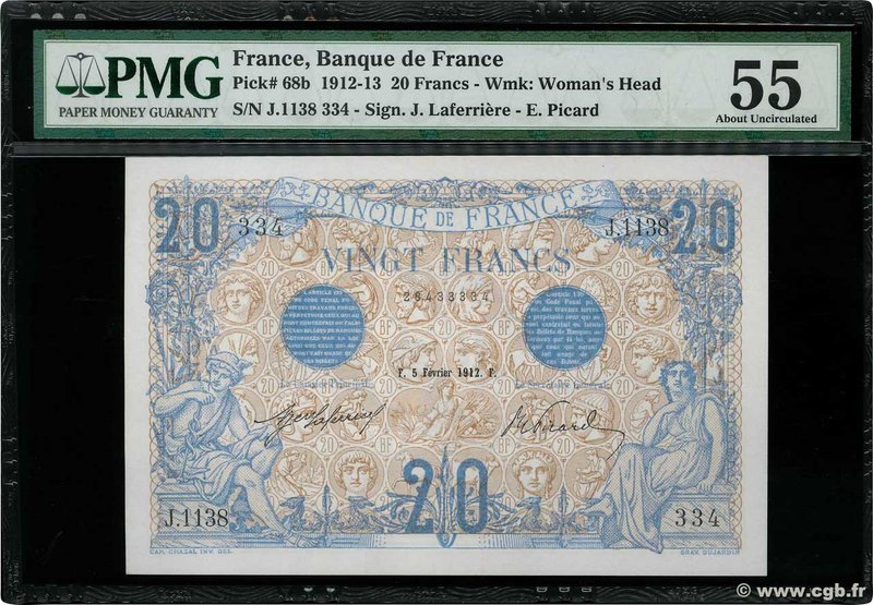 Country : FRANCE 
Face Value : 20 Francs BLEU 
Date : 05 février 1912 
Period...
