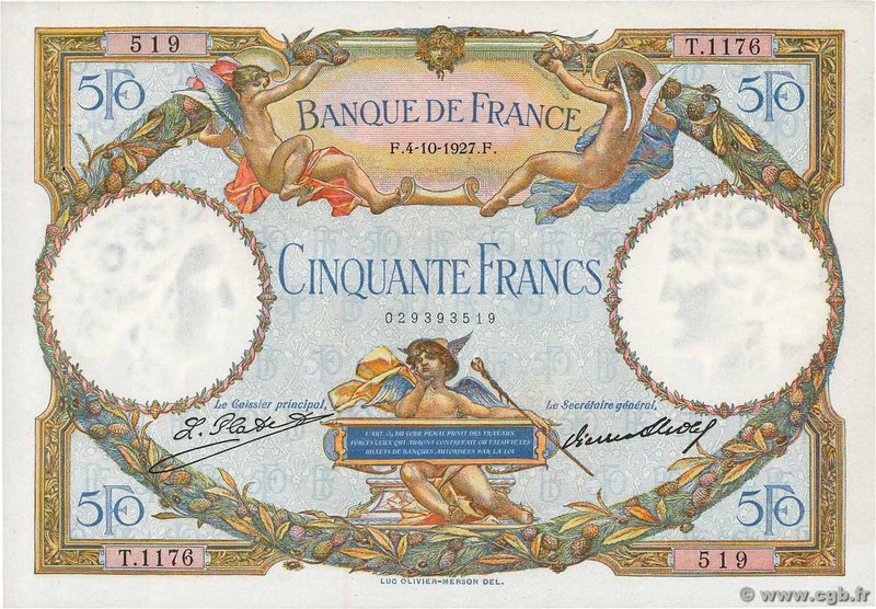 Country : FRANCE 
Face Value : 50 Francs LUC OLIVIER MERSON 
Date : 04 octobre...