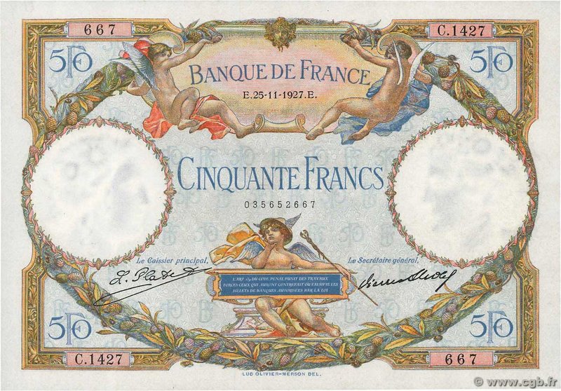 Country : FRANCE 
Face Value : 50 Francs LUC OLIVIER MERSON 
Date : 25 novembr...