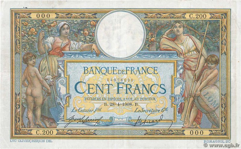 Country : FRANCE 
Face Value : 100 Francs LUC OLIVIER MERSON avec LOM Numéro sp...