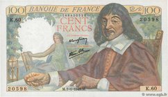 Country : FRANCE 
Face Value : 100 Francs DESCARTES 
Date : 07 janvier 1943 
Period/Province/Bank : Banque de France, XXe siècle 
Catalogue refere...