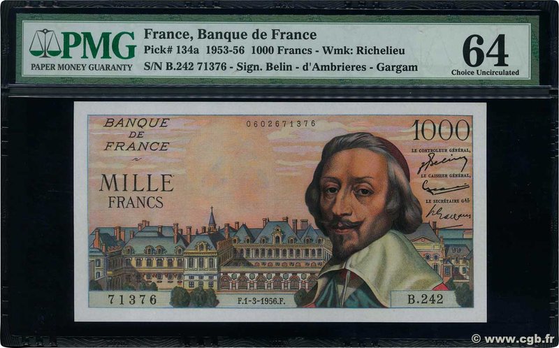 Country : FRANCE 
Face Value : 1000 Francs RICHELIEU 
Date : 01 mars 1956 
Pe...