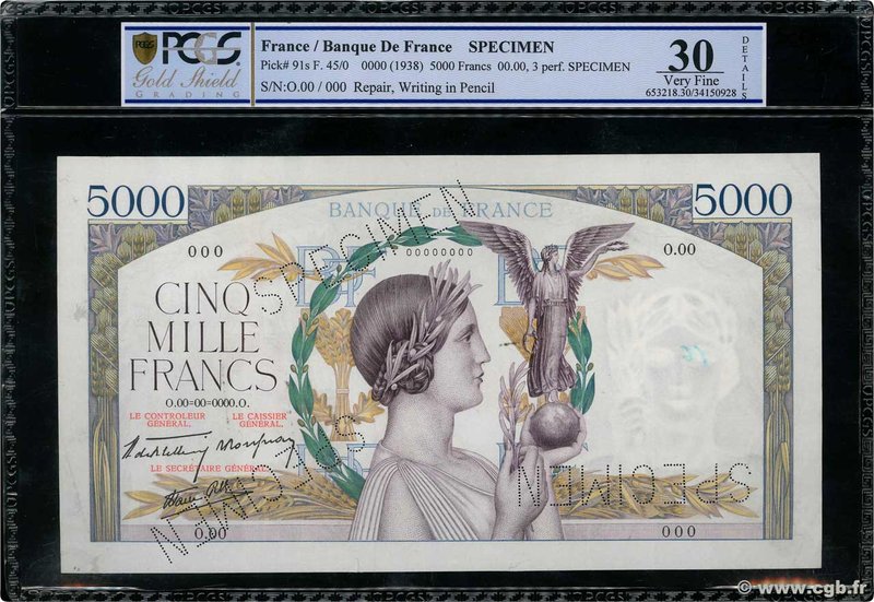 Country : FRANCE 
Face Value : 5000 Francs VICTOIRE modifié, taille douce Spéci...