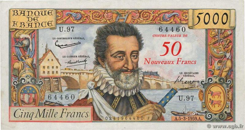 Country : FRANCE 
Face Value : 50 NF sur 5000 Francs HENRI IV 
Date : 05 mars ...