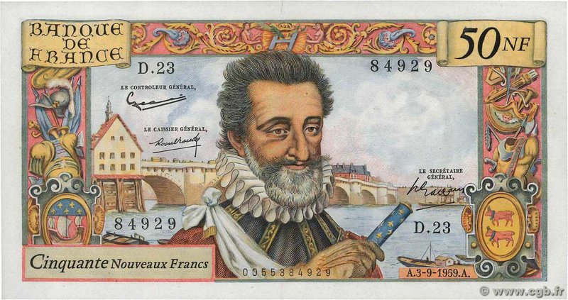 Country : FRANCE 
Face Value : 50 Nouveaux Francs HENRI IV 
Date : 03 septembr...