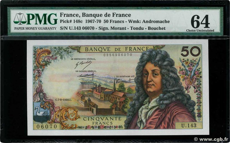 Country : FRANCE 
Face Value : 50 Francs RACINE 
Date : 07 août 1969 
Period/...