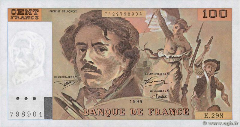 Country : FRANCE 
Face Value : 100 Francs DELACROIX 442-1 & 442-2 
Date : 1995...