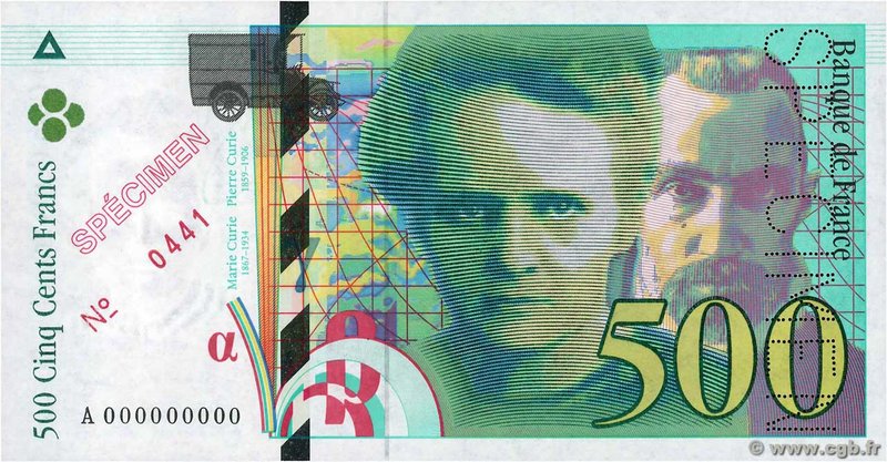 Country : FRANCE 
Face Value : 500 Francs PIERRE ET MARIE CURIE Spécimen 
Date...