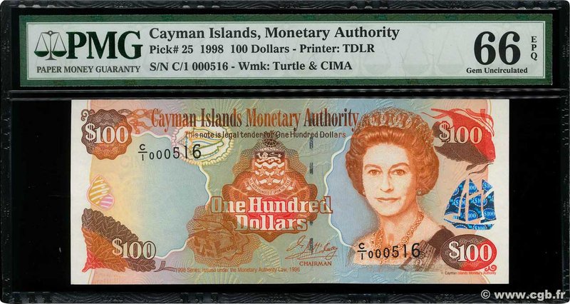 Country : CAYMAN ISLANDS 
Face Value : 100 Dollars Petit numéro 
Date : 1998 ...