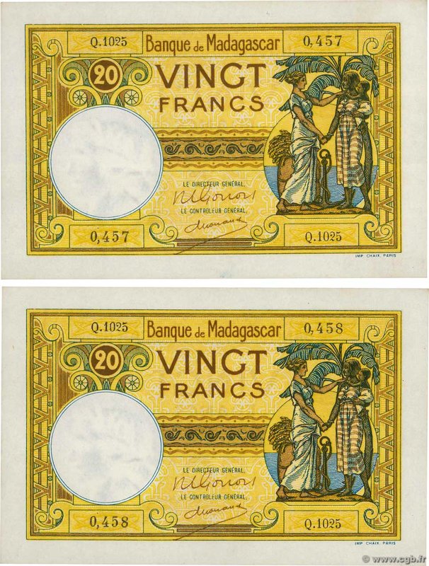 Country : MADAGASCAR 
Face Value : 20 Francs Consécutifs 
Date : (1948-1957) ...