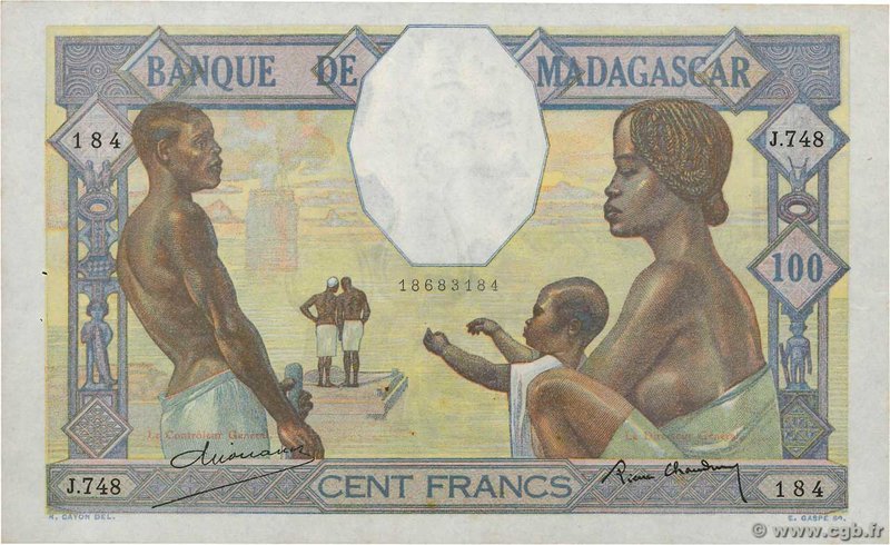 Country : MADAGASCAR 
Face Value : 100 Francs 
Date : (1937-1947) 
Period/Pro...