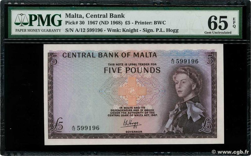 Country : MALTA 
Face Value : 5 Pounds 
Date : (1968) 
Period/Province/Bank :...