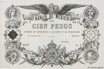 Country : MEXICO 
Face Value : 100 Pesos Spécimen 
Date : 1866 
Period/Province/Bank : Banco de Mexico 
Catalogue reference : P.9r 
Alphabet - si...
