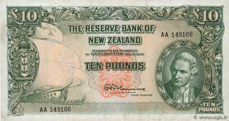 Country : NEW ZEALAND 
Face Value : 10 Pounds 
Date : (1956-1960) 
Period/Pro...