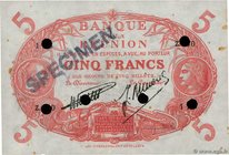 Country : REUNION ISLAND 
Face Value : 5 Francs Cabasson Spécimen 
Date : (1938) 
Period/Province/Bank : Banque de la Réunion 
Catalogue reference...