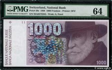 Country : SWITZERLAND 
Face Value : 1000 Francs 
Date : 1988 
Period/Province/Bank : Banque Nationale Suisse 
Catalogue reference : P.59e 
Alphab...