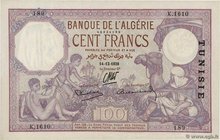 Country : TUNISIA 
Face Value : 100 Francs 
Date : 14 décembre 1938 
Period/Province/Bank : Banque de l'Algérie 
Catalogue reference : P.10c 
Add...