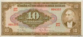 Country : TURKEY 
Face Value : 10 Lira 
Date : (1948) 
Period/Province/Bank : Türkiye Cümhuriyet Merkez Bankasi 
Catalogue reference : P.148a 
Al...