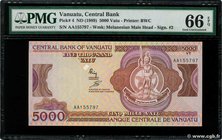 Country : VANUATU 
Face Value : 5000 Vatu 
Date : (1989) 
Period/Province/Bank : Banque de Réserve de Vanuatu 
Catalogue reference : P.4 
Alphabe...