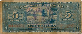 Country : VENEZUELA 
Face Value : 5 Bolivares 
Date : (1940) 
Period/Province/Bank : Leproserias Nacionales 
Catalogue reference : P..365 
Alphab...