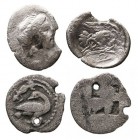 MONEDAS ANTIGUAS. LOTES DE CONJUNTO. LOTES DE CONJUNTO. Lote de 2 monedas. AR. Calkis (dracma, GC.2482, BC+ muesca en canto); Macedonia Eion (trihemio...