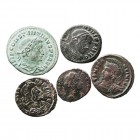 IMPERIO ROMANO. LOTES DE CONJUNTO. LOTES DE CONJUNTO. Lote de 5 monedas. AE. Constantino Magno (2), Constancio II, Licinio y Teodora. MBC+ a MBC-.