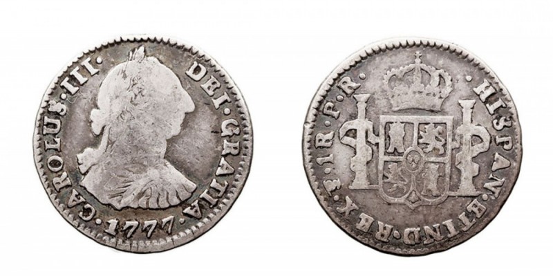 MONARQUÍA ESPAÑOLA. CARLOS III. CARLOS III. Real. AR. Potosí PR. 1777. 3,33 g. C...
