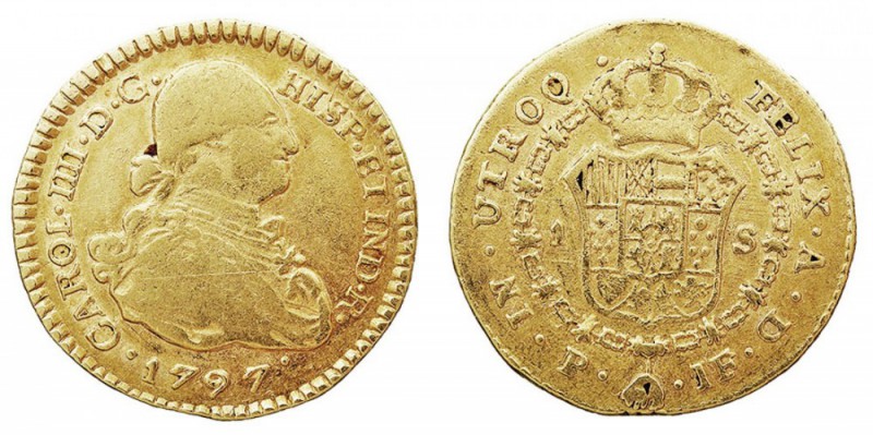 MONARQUÍA ESPAÑOLA. CARLOS IV. CARLOS IV. Escudo. AV. Popayán JF. 1797. 3,34 g. ...