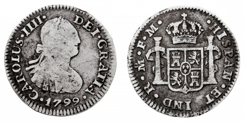 MONARQUÍA ESPAÑOLA. CARLOS IV. CARLOS IV. 1/2 Real. AR. Méjico FM. 1799. 1,64 g....