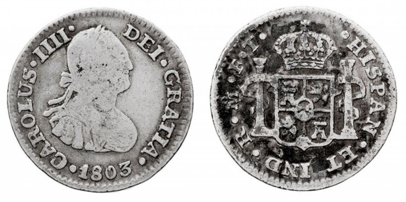MONARQUÍA ESPAÑOLA. CARLOS IV. CARLOS IV. 1/2 Real. AR. Méjico FT. 1803. 1,64 g....