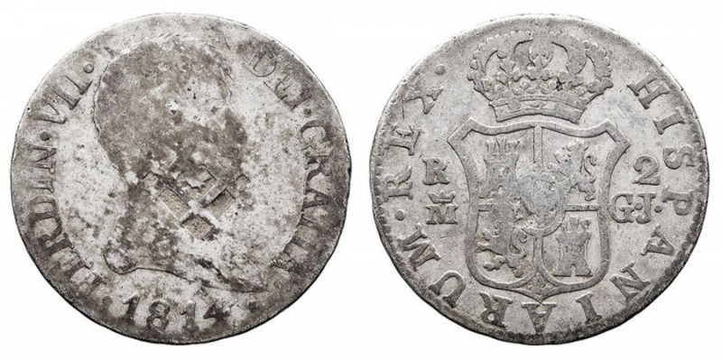 MONARQUÍA ESPAÑOLA. FERNANDO VII. FERNANDO VII. 2 Reales. AR. Madrid GJ. 1814. R...