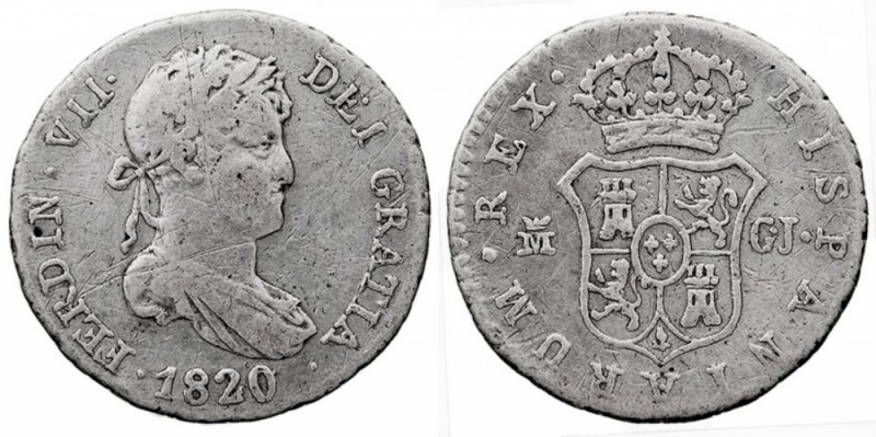 MONARQUÍA ESPAÑOLA. FERNANDO VII. FERNANDO VII. 1/2 Real. AR. Madrid GJ. 1820. 1...