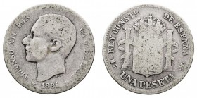 CENTENARIO DE LA PESETA. ALFONSO XII. ALFONSO XII. Peseta. AR. 1881 MSM. CAL.56. Rara. RC.