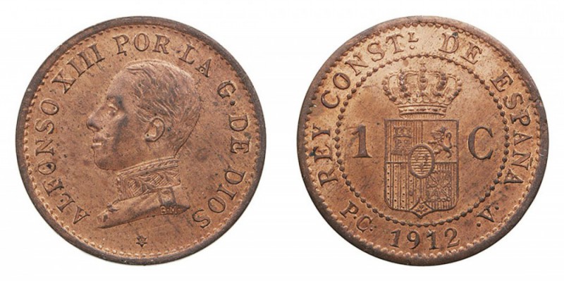 CENTENARIO DE LA PESETA. ALFONSO XIII. ALFONSO XIII. Céntimo. AE. 1912 *2 PCV. C...