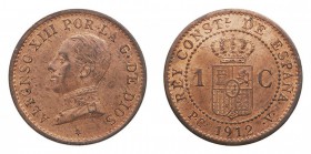 CENTENARIO DE LA PESETA. ALFONSO XIII. ALFONSO XIII. Céntimo. AE. 1912 *2 PCV. CAL.79. SC.