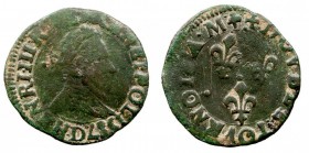 MONEDAS EXTRANJERAS. FRANCIA. FRANCIA. ENRIQUE III. Doble Tournois. AE. 1587 D (Lyon). 2,08 g. DY.1152. MBC-. Pátina verde.