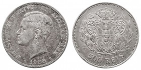 MONEDAS EXTRANJERAS. PORTUGAL. PORTUGAL. MANUEL II. 500 Reis. AR. 1908. 12,48 g. KM.547. Tonalidad. MBC.