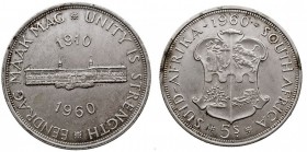 MONEDAS EXTRANJERAS. SUDÁFRICA. SUDÁFRICA. 5 Shillings. AR. 1960. 28,19 g. KM.55. EBC.