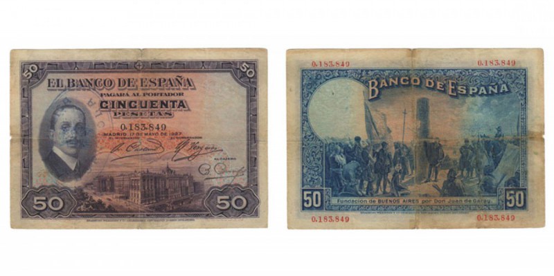 BILLETES. BANCO DE ESPAÑA. BANCO DE ESPAÑA. 50 Pesetas. 17 Mayo 1927. Sin serie....