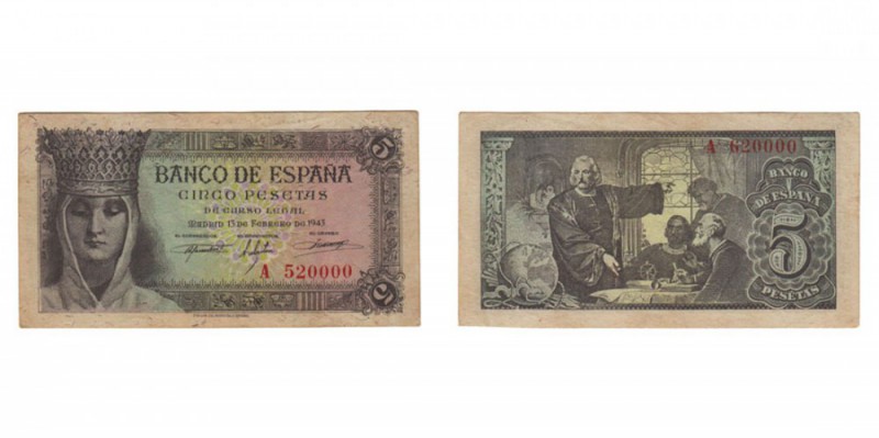BILLETES. ESTADO ESPAÑOL, BANCO DE ESPAÑA. ESTADO ESPAÑOL, BANCO DE ESPAÑA. 5 Pe...