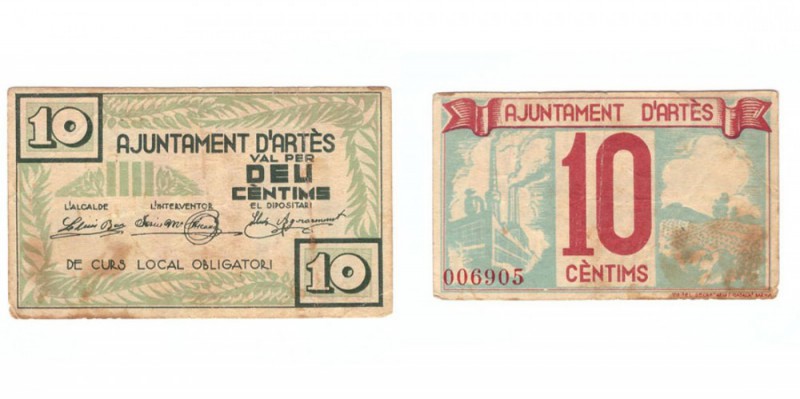 BILLETES. BILLETES LOCALES. BILLETES LOCALES. Artés (Barcelona), Ay. 10 Céntimos...