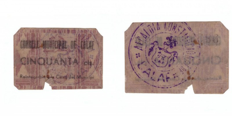 BILLETES. BILLETES LOCALES. BILLETES LOCALES. Calaf (Barcelona), C.M. 50 Céntimo...