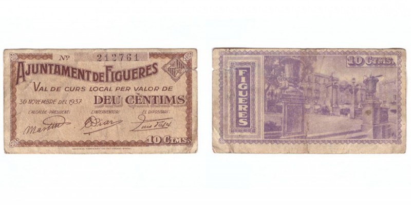 BILLETES. BILLETES LOCALES. BILLETES LOCALES. Figueres (Gerona), Ay. 10 Céntimos...