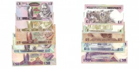 BILLETES. ZAMBIA. ZAMBIA. Lote de 5 billetes. 1, 2, 5, 10 y 50 Kwacha. (1988). P.23/26-28. EBC- a MBC.